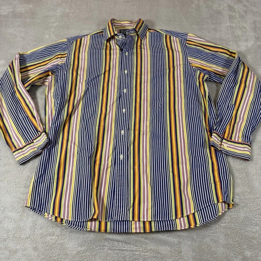 Polo Ralph Lauren Mens Large Classic Fit Striped Oxford Shirt Multicolor Retro